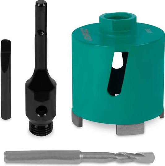 VONROC Diamant dozenboor SDS-Plus – 82mm - Universeel – Incl. diamantboor, centreerboor, uitdrijfpen en SDS-plus adapter
