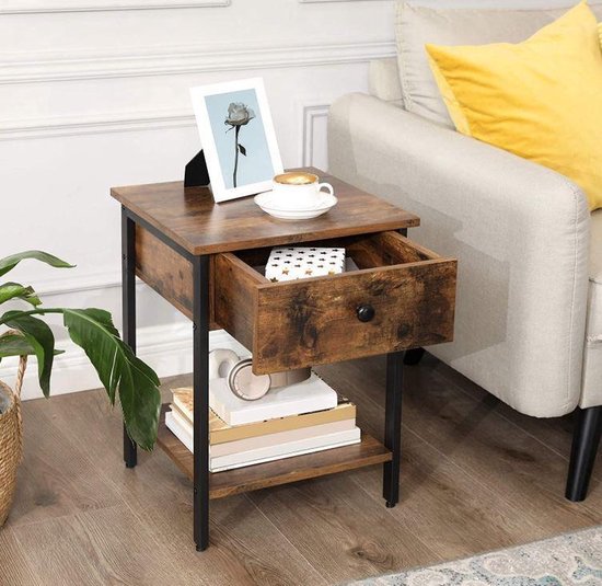 MIRA Home - Bijzettafel - Nachtkastje - Bruin - Hout - 40 x 55 x 40 cm