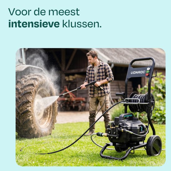 VONROC PRO Hogedrukreiniger V25-3 - 2500W – 180 bar - 468 l/u – inductiemotor – 15m premium slang - Incl. terrasreiniger, schuimsproeier en 5 nozzles