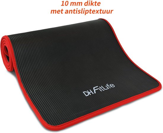 DH FitLife Trainingsmat, fitnessmat, sportmat, 183 x 61 x 1 cm, extra scheurvast, yogamat, antislip en dik, workout mat (zwart)