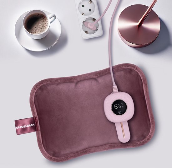STAUS&BACH Bellune - Elektrische kruik met hoes - Warmwaterkruik met 3 warmtestanden (50°C tot 65°C) - 2 tot 10 uur Warm - Warmtekruik voor baby - Buikverwarmer, nekverwarmer en rugverwarmer - Menstruatie warmteband - Roze