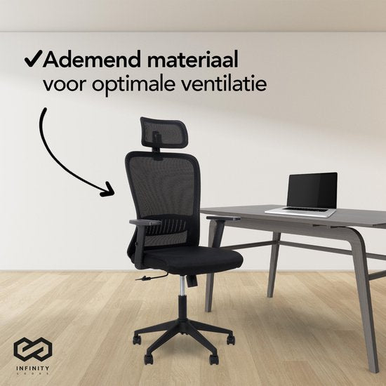 Infinity Goods Ergonomische Bureaustoel - Bureaustoelen Voor Volwassenen - Volledig Verstelbaar - Office Kantoor Chair - Zwart