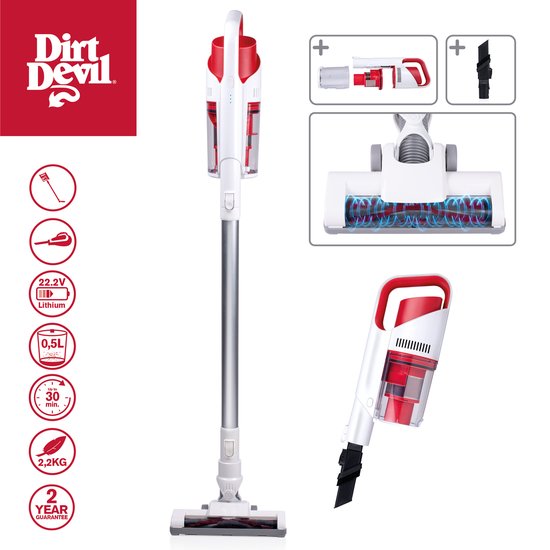 Dirt Devil Draadloze Steelstofzuiger DD9002 - Stofzuiger zonder Zak - Kruimeldief 150W - Incl. Stofzuigerborstels