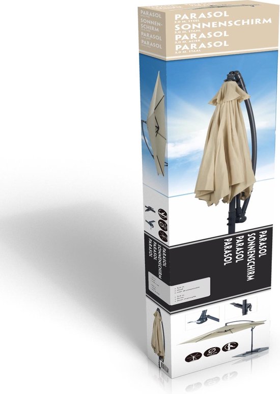 Lifetime Garden Zweefparasol met Voet - Parasol Kantelbaar - ⌀300 x 300 cm - Balkonparasol met Opdraaisysteem - Verstelbaar tot 3 meter hoog - Champagne Zonnescherm