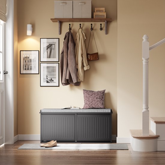 SoBuy Schoenenbank met Gevoerd Kussen - Schoenenkast met 2 Kleppen - Opbergkast voor schoenen - Zwart, 100x26x46 cm, FSR98-XL-SCH