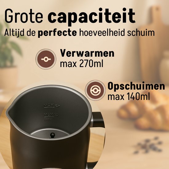 Coopley – Melkopschuimer Elektrisch MF0803 PRO – 270 ml – Voorzien Van 4-in-1 Functies En Instelbare Temperatuur En Digitaal Display – Voor Cappuccino En Latte – Zwart ABS