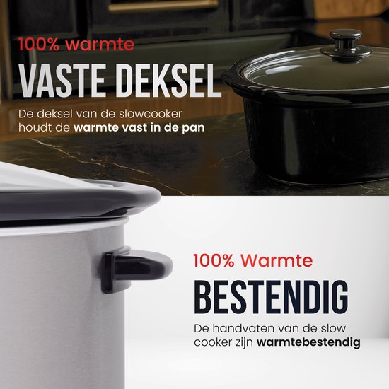 DistinQ Slowcooker - 8 Liter - 320 Watt - Warmhoudfunctie - Keramische Binnenpan - Zilver