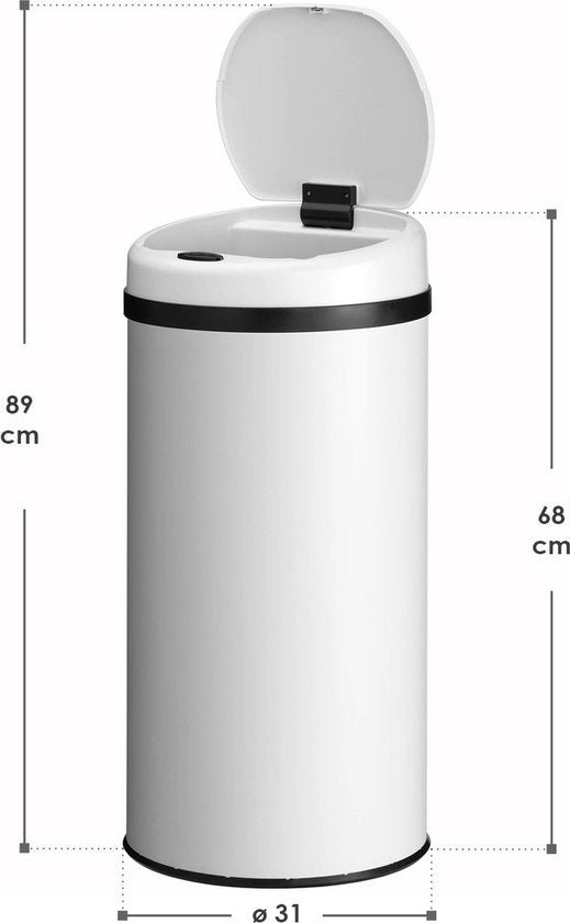 Automatische Prullenbak / Afvalemmer / Sensorprullenbak - 40 Liter - Wit - Rond
