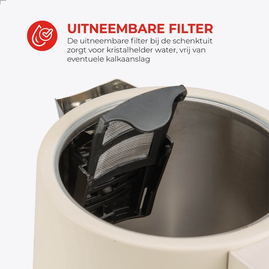 Bourgini Harmony - Waterkoker - RVS - Creme met echte beukenhouten elementen - 1.7L - Licht ontwerp