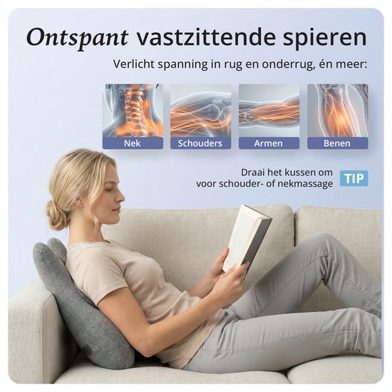 Lifeproducts Massagekussen met Memory Foam - Nekmassage Apparaat - Rug Massageapparaat - Massage voor Nek en Rug - Shiatsu Nek Massage Apparaat met Warmtefunctie