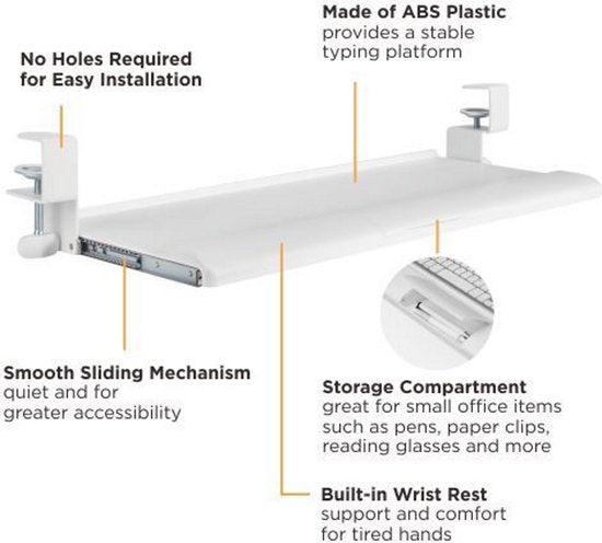 Toetsenbord lade onder bureau - toetsenbord houder - toetsenbordlade - toetsenbord onder bureau - keyboard tray - ergonomisch zithouding - hoogte verstelbaar en uitschuifbaar