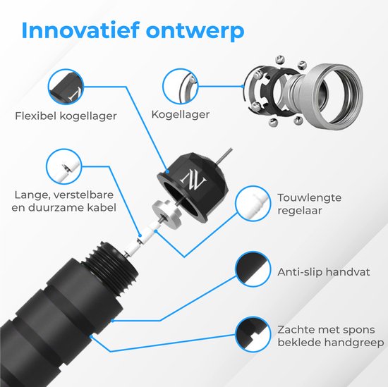 Nuvance - Professioneel Sport Springtouw - Verstelbaar - Speedrope - Jump Rope - voor Volwassenen en Kinderen - Zwart
