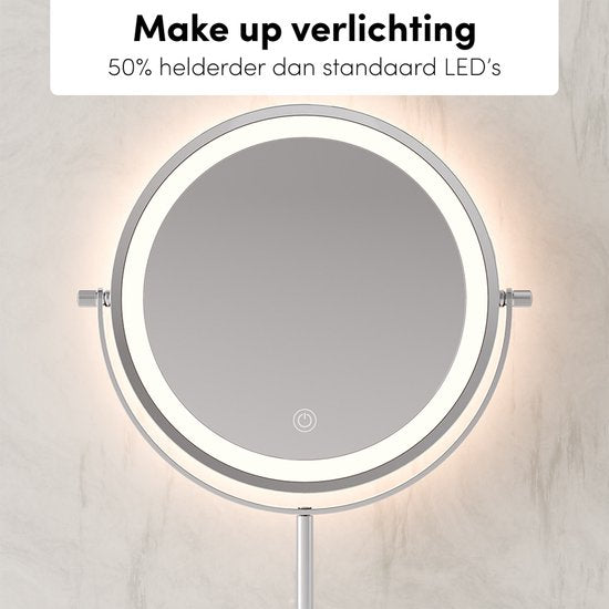 Nolt Make Up Spiegel met LED Verlichting - 1X/10X Vergrootspiegel - Scheerspiegel - Vanity Licht - 3 Lichtstanden - Oplaadbaar - Zilver