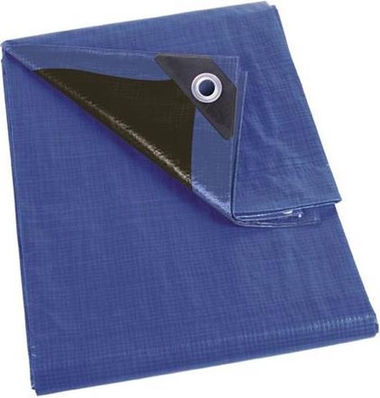 Perel Dekzeil, ultrasterk, 26 ringen, versterkte hoeken, rechthoekig, blauw/zwart, 180 g/m², 5 x 8 m