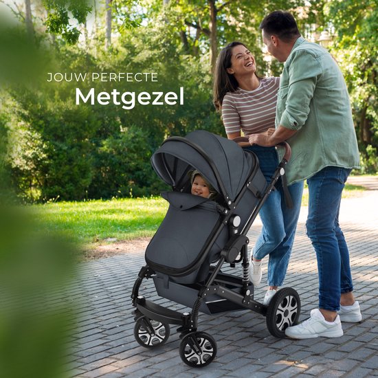 tectake® - Multifunctionele Kinderwagen Mats - 2-in-1 Babywagen inclusief voetenzak, regenhoes, flessenhouder en opbergmand - Wandelwagen met 15kg draagkracht - Opvouwbaar met 5-puntsgordel - Antraciet