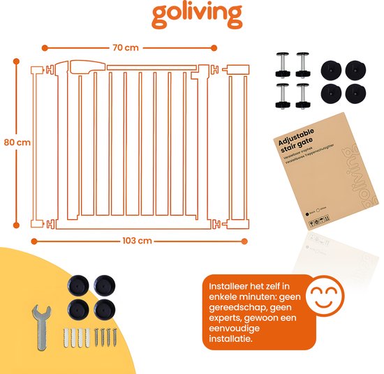 Goliving Traphekje Zonder Boren - 2 stuks - 75 t/m 103 cm - Klembevestiging - Klemmodel - Uitbreidbaar - Metaal - Kinderhekje - Hondenhek - Zwart