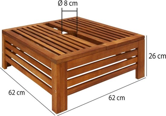 Casaria Parasolvoet Tafel – Weerbestendig Acaciahout – Ø8 cm Parasolgat – 62 x 62 x 26 cm – Bruin