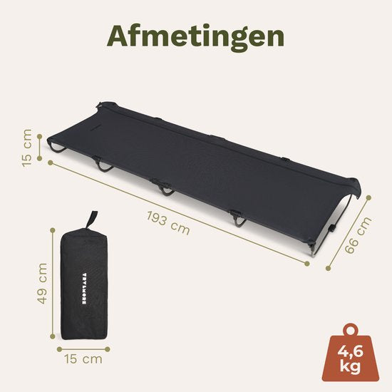 TRVLMORE Veldbed Opvouwbaar - 120KG Draagvermogen - Campingbed Incl. draagtas - Stretcher 1 Persoons - Stalen Frame - 193x66x15 cm - Grijs