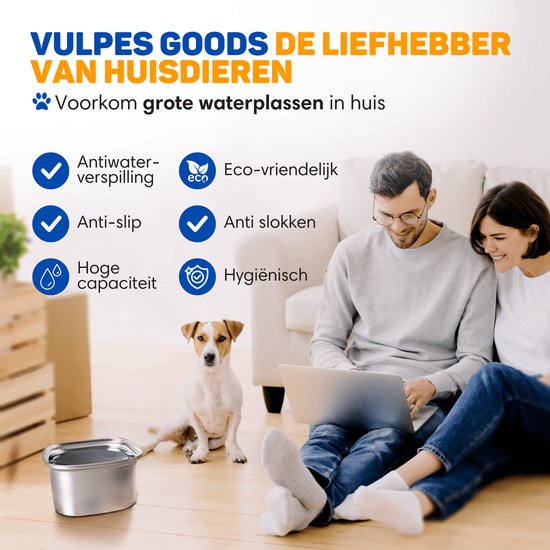 Vulpes Goods® Drinkbak Hond - Waterbak voor Honden - Anti Knoei - Vermindert slobberen - RVS - Onderweg - 3L