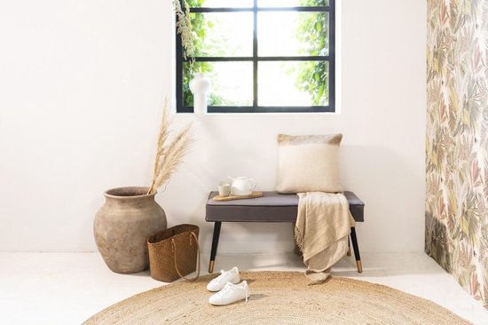 LIFA LIVING Halbank Barcelona - Grijs & Goud - Modern - Fluweel & Hout - 101 x 42 x 45 cm