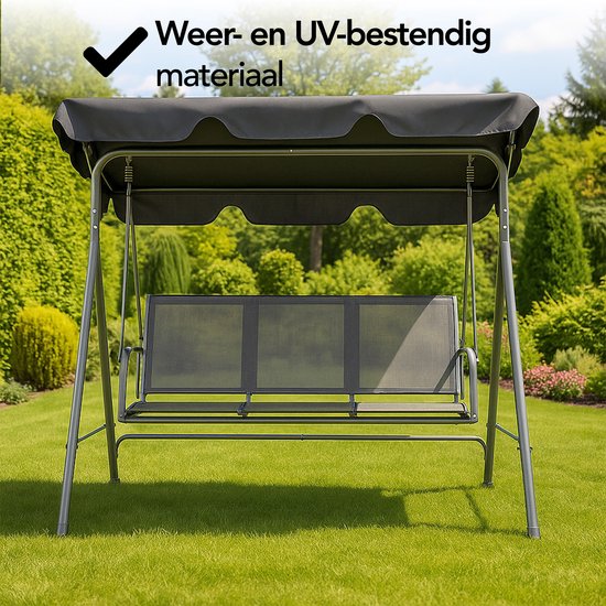Brixy Schommelbank - 3-Zits - Verstelbare Luifel - UV-bestendig - 170x118x153cm - Antraciet