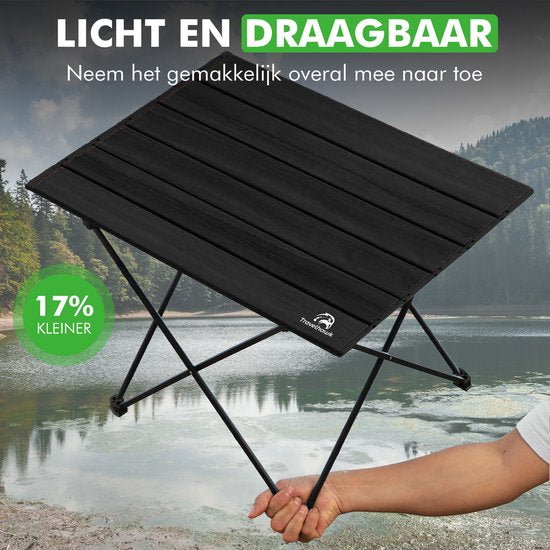 Travelhawk Campingtafel Inklapbaar - Campingtafel Opvouwbaar - Camping Tafel - campingtafel Lichtgewicht - Picknicktafel Kinderen - Zwart - 68x40x40cm - Large