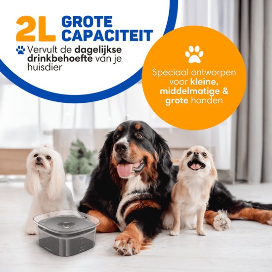 Vulpes Goods® Drinkbak Hond - Waterbak voor Honden - Anti Knoei - Vermindert slobberen - Transparant - Onderweg - 2L - Zwart