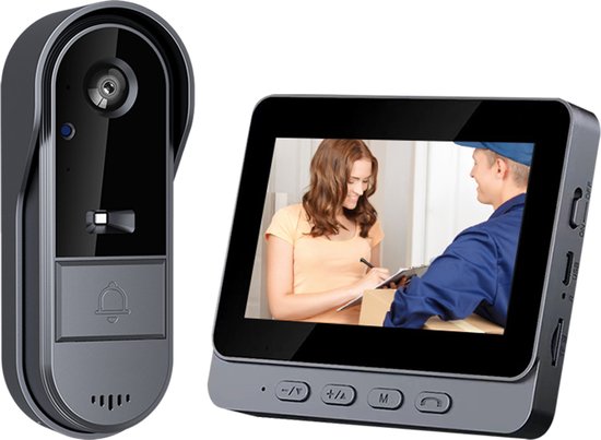 Fuegobird Draadloze Deurbelsets - Slimme Video Doorbell - met 4.3 inch display - IP65 waterdicht - HD-camera met 170° groothoek en nachtzicht - met 32G geheugenkaart - Zwart