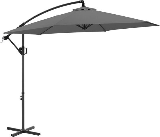 tectake® Zweefparasol met Voet - 3 x 3 m - Tuinparasol - Draaibaar - Waterafstotend Polyester met UV-Bescherming - Inclusief Hoes - Grijs