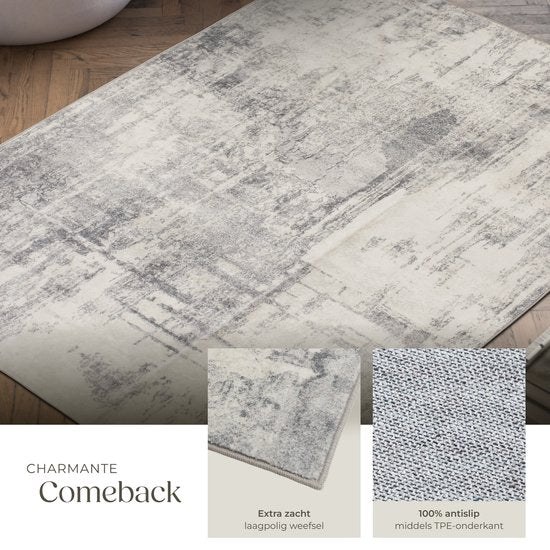tectake® Vintage design tapijt - Laagpolig vloerkleed voor woonkamer, kinderkamer, slaapkamer of hal - Wasbaar - Div. afmetingen - 160x230cm - beige/grijs
