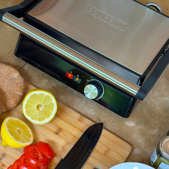 Bourgini Contact Grill Classic - Paninigrill en Tosti ijzer - Anti-aanbaklaag - Zwevend deksel - Grillapparaat - Contactgrill - RVS - BPA vrij