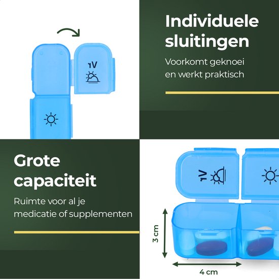Gandria Pillendoos 7 Dagen - Uitneembaar Pillendoosje - Medicijndoos met 21 Compartimenten - Medicijndoos met Stevige Sluiting - 3 Vakken per Dag