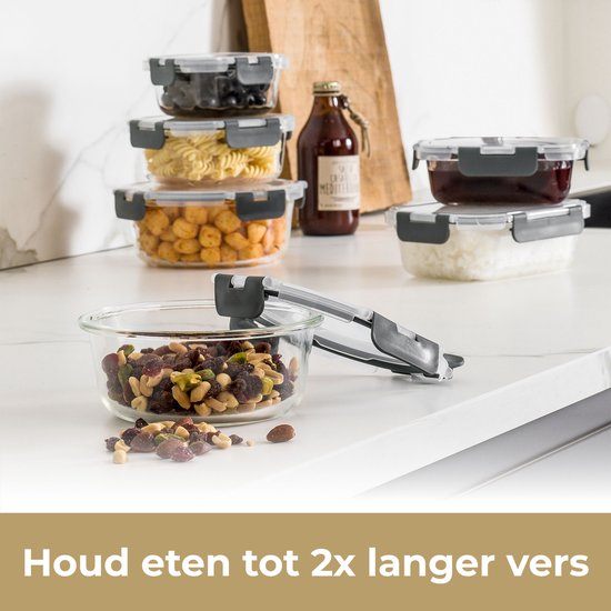 Stosh Meal prep bakjes - Vershoudbakjes - Diepvriesbakjes - 10 Stuks - 5x1050ML & 5x350ML - BPA vrij - Glas