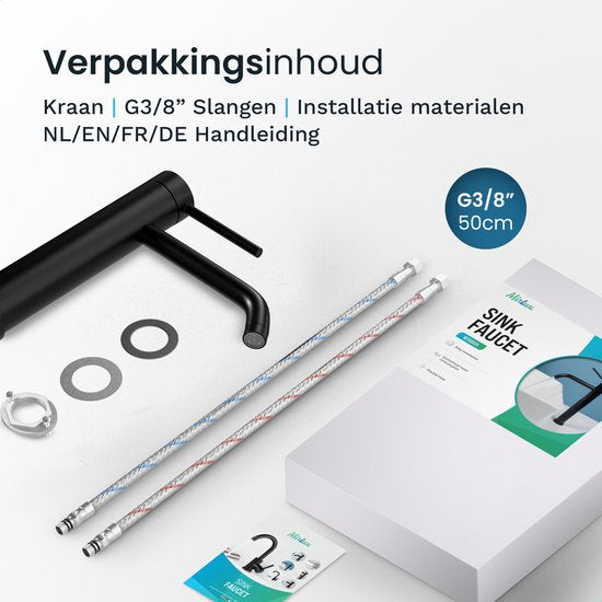 Mirlux Wastafel Kraan Zwart - Wastafel Mengkraan Badkamer - Wastafelkraan - Fonteinkraan / WC Kraan - Kraantje - Koudwaterkraan & Warmwaterkraan - Toiletkraan Koud Water & Warm Water
