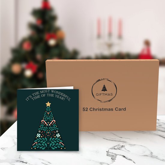 Giftmas Kerstkaarten - Wenskaarten - 52 Stuks - Met Enveloppen en Stickers - 10x10cm
