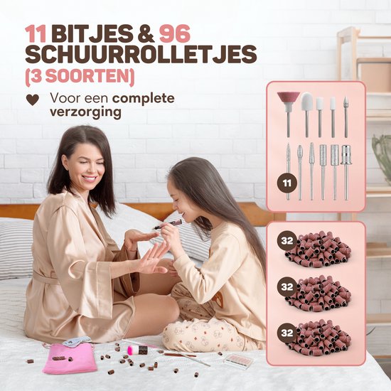 Vulpes Goods® BeautyCare - Elektrische Nagelvijl - Draadloos & Oplaadbaar - 11 Nagelfrees Bitjes en 96 Schuurrolletjes en Draagtas - Manicure en Pedicure set - PRO Versie