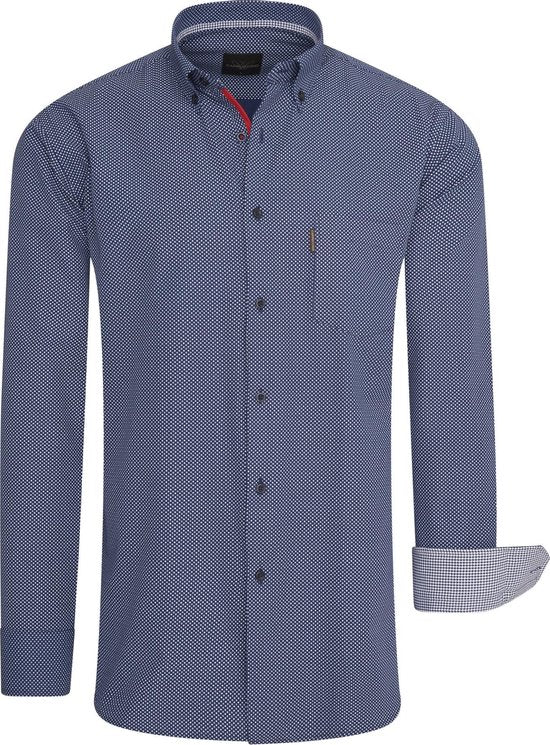 Cappuccino Italia - Heren Overhemden Regular Fit Overhemd Navy Dotted - Blauw - Maat XL
