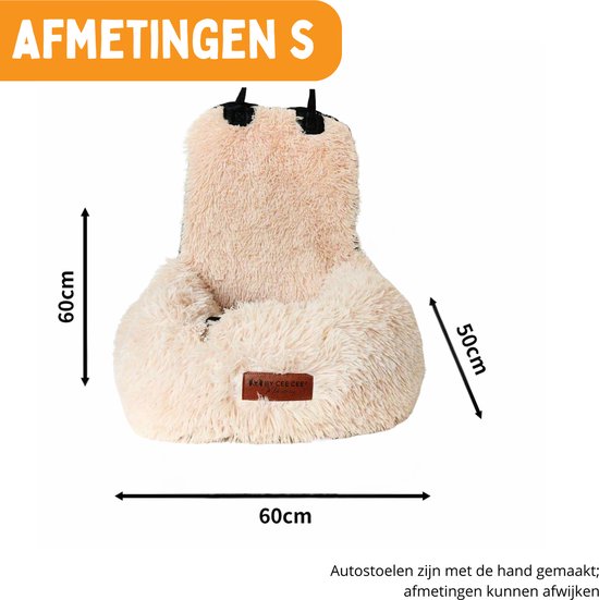 By Cee Cee Autostoel Hond Deluxe – Maat S – Veiligheidslijn - Foam Flakes Vulling - Afritsbare Hoes – Beige Polyester