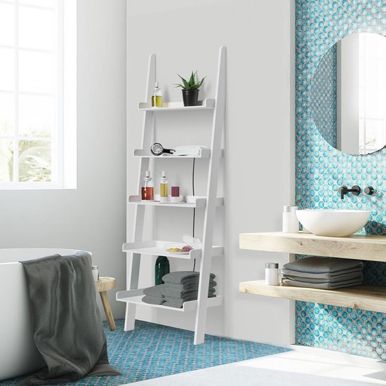 Casaria Boekenrek - 5 Planken - Afmeting 180x64x37cm MDF Hout Wit