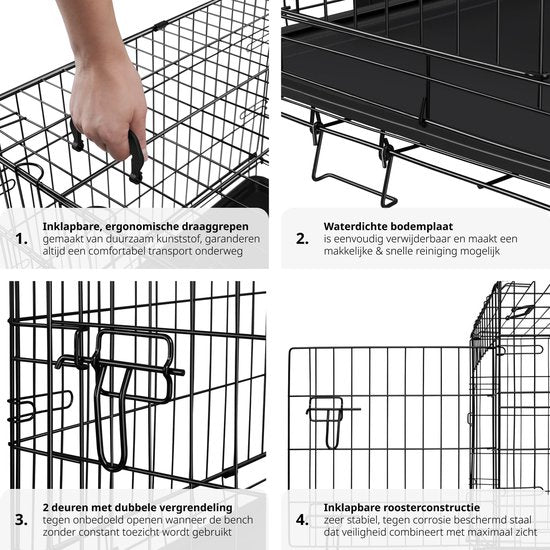 tectake® Hondenkooi - Hondenhekbox - Hondenkennel - Opvouwbare hondenbox - Stabiele transportbox voor honden en puppy’s - Voor kofferbak, auto, camping en thuis - 121,5 x 75,5 x 80,5 cm