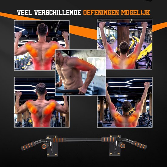 TTD® Premium Pull Up Bar – Wandmontage Dip Station – Tot 250KG – Home Workout – Zwart/Oranje
