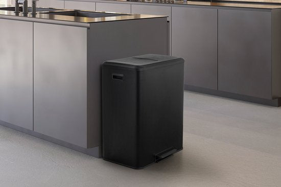 Umuzi Cleaning Dubbele Prullenbak - 60L - Pedaalemmer - Soft Close - 53x38x66 - Mat Zwart