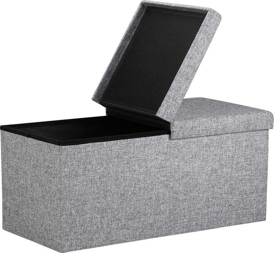Casaria Zitbank met Opbergruimte - 80x40x40cm 100L Linnen Look – Lichtgrijs