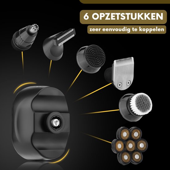 6-in-1 Scheerapparaat Mannen – Trimmer - Sansbeauté® SkullSharp Classic - Electric Face & Head Shaver - Hoofd Kaal Scheren – Elektrisch - Nat & Droog