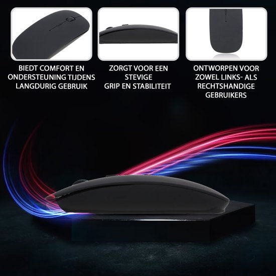 K&L Draadloze Muis - Draadloze Bluetooth Muis Laptop - Stil - Oplaadbaar - Zwart