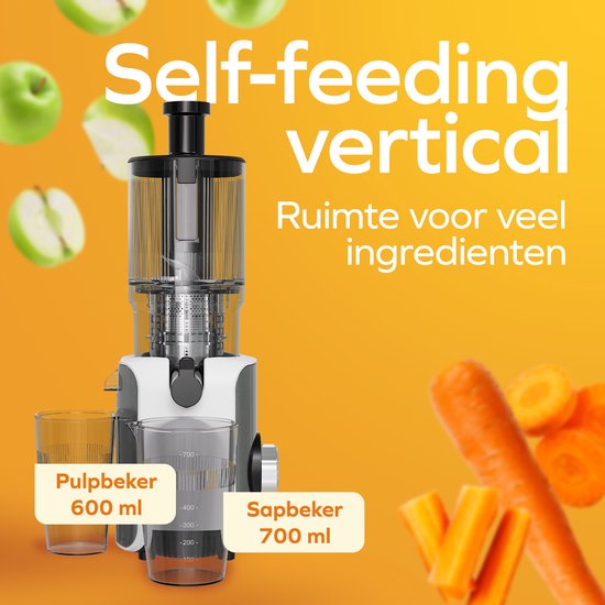 KitchenBrothers Slowjuicer - Verticaal - Juicer - Groenten en Fruitpers - 126 mm - 750 ml - Pearl White / Wit