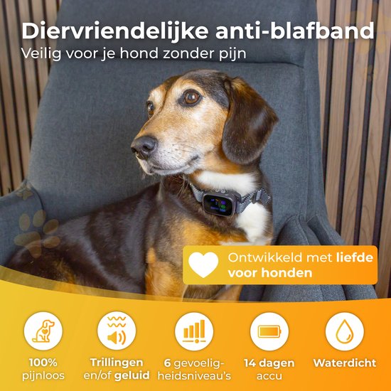 Nuvance Anti Blafband Digitaal - Anti Blaf Apparaat zonder Schok - Oplaadbaar - Blafband voor Honden & Puppy's - 6 Standen
