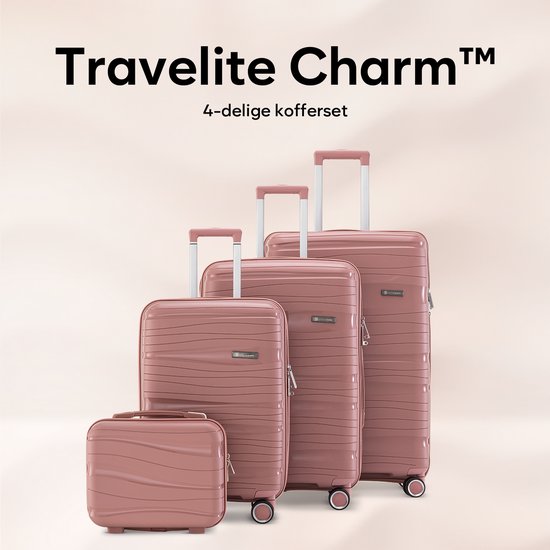 SC Travelin' Charm 4-delige Trolleyset – Handbagage & Check-in Koffers – 32L/60L/98L – Cijferslot – 360° Geruisloze Wielen – Lichtgewicht & Stevig – Modern Design - Roze V2