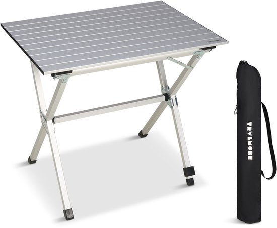 TRVLMORE Campingtafel - 80x58x71 cm - Lichtgewicht met Aluminium Frame - Vouwtafel Verstelbaar - Kampeertafel - Klaptafel - Zilver