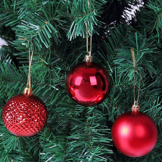 Deuba Kerstboomballen - Set van 102 Kunststof Ø3-6cm - Mat Glanzend Rood